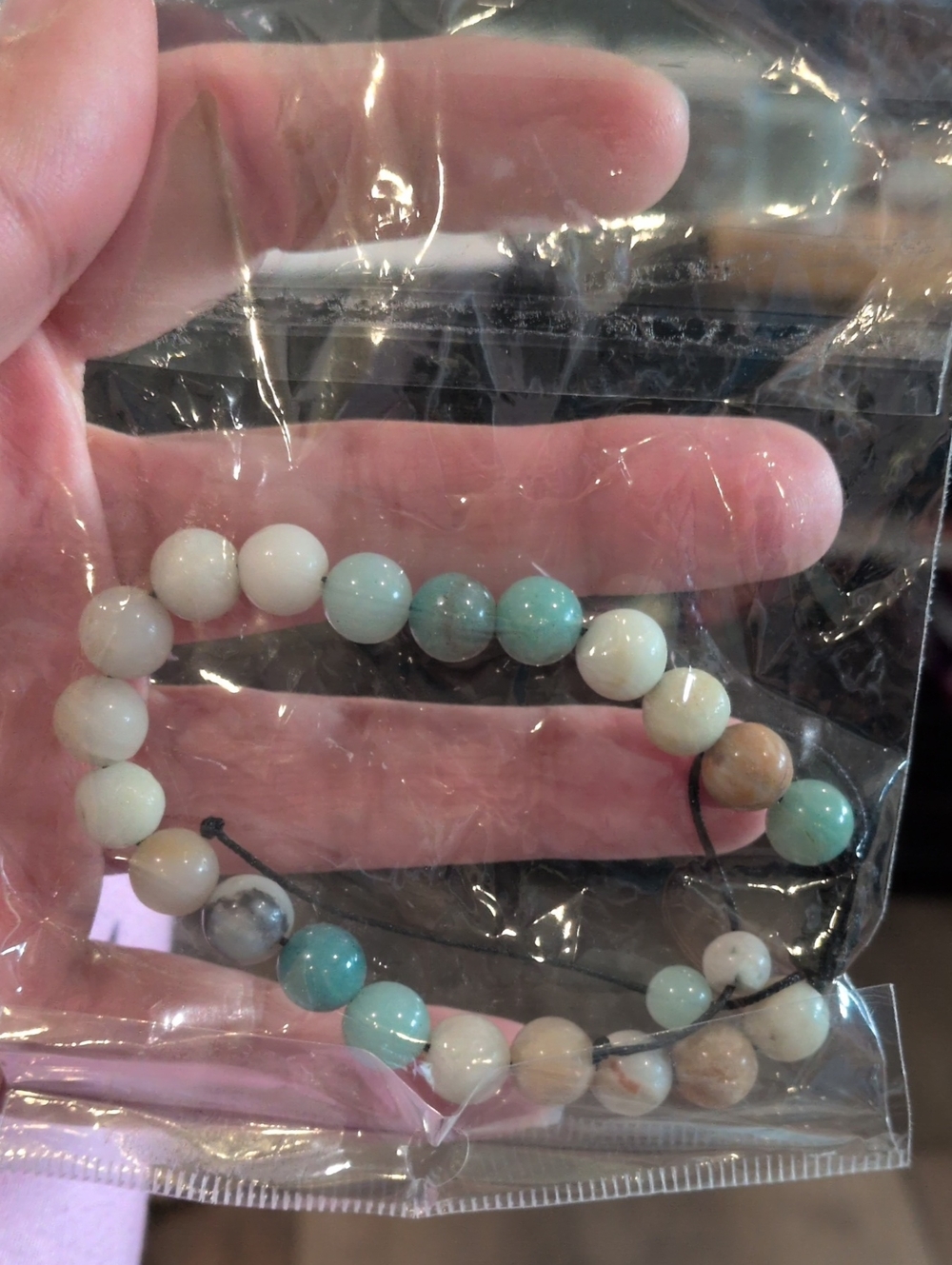 Amazonite Beaded Stretch Bracelet in Aqua and Cream Handmade